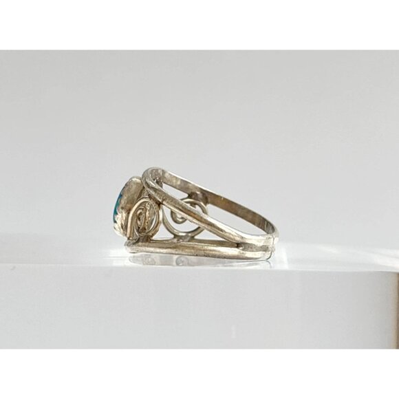 Blue Opal Open Work Southwest Style Sterling Silver 925 Vintage Ring - sz 5.5 - Picture 7 of 16